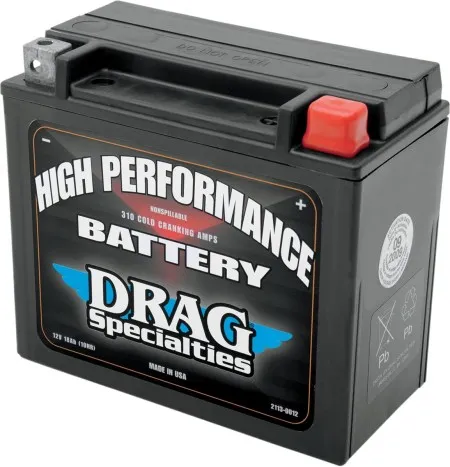 Drag Specialties High Performance Battery 310 CCA  For 2000-2025 Softail, 2024-2025 Pan America, 1999-2017 Dyna, 2008-2017 V-Rod 1250cc, 1997-2003 Sportster Models & 1997-2002 Buell M2/S3/X1 (DRSM720BH)