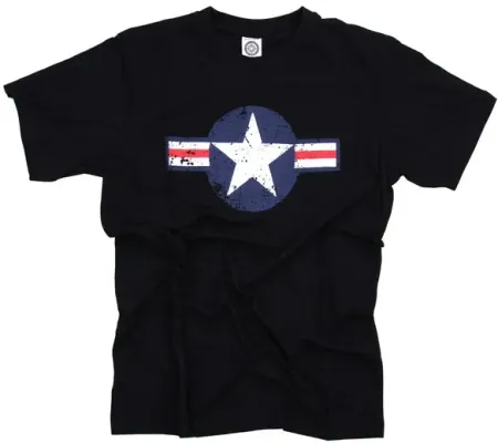 Army Surplus T-shirt Air Force Star & Bars Black Size Small (133504-BLK-S)