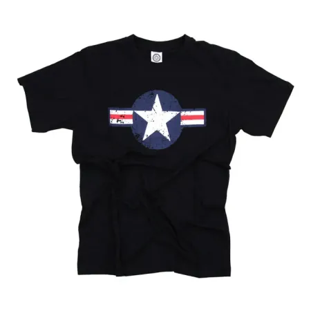 Army Surplus T-shirt Air Force Star & Bars Black Size Large (133504-BLK-L)