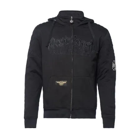 West Coast Choppers Zip Hoodie Por Vida With Aramid Fiber By Dupont Black Size Medium (WCCHD171ZWM)