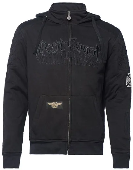 West Coast Choppers Zip Hoodie Por Vida With Aramid Fiber By Dupont Black Size Small (WCCHD171ZWS)