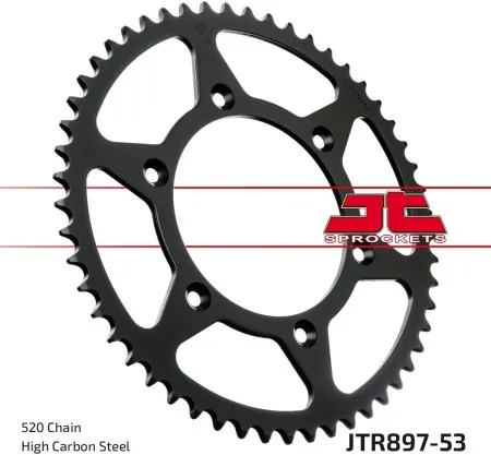 JT Sprockets JTR897.53 Rear Replacement Sprocket 53 Teeth 520 Pitch Black C49 High Carbon Steel (JTR897.53)