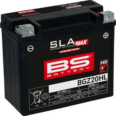 BS Battery BGZ20HL Max AGM Battery 320 CCA For 2000-2025 Softail, 2024-2025 Pan America, 1999-2017 Dyna, 2008-2017 V-Rod 1250cc, 1997-2003 Sportster Models & 1997-2002 Buell M2/S3/X1 (300934)